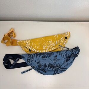 Roxy Fanny Pack Set 2 Canvas Waist Bag Tropical Floral Yellow Blue Beach
